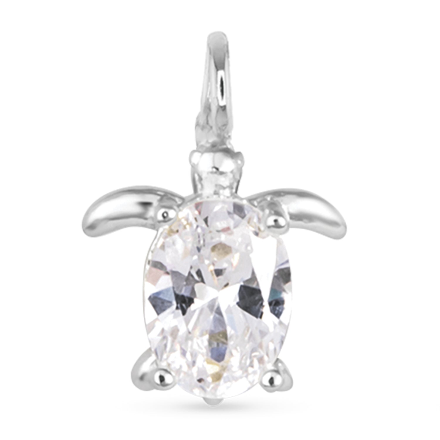 Sterling silver dipped turtle charm with cubic zirconia for Add-A-Charm necklaces and bracelets