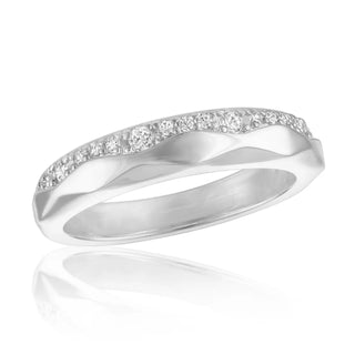 Silver CZ wavy contour stack ring with sparkling crystal accents and curved design
