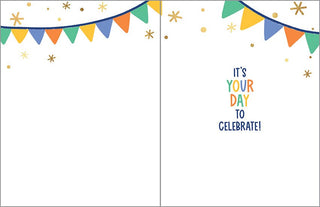 Birthday Greeting Card - Banner on Blue