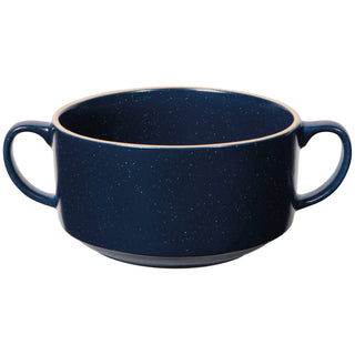 Navy Speckled Stoneware Soup Bowl with Handles,