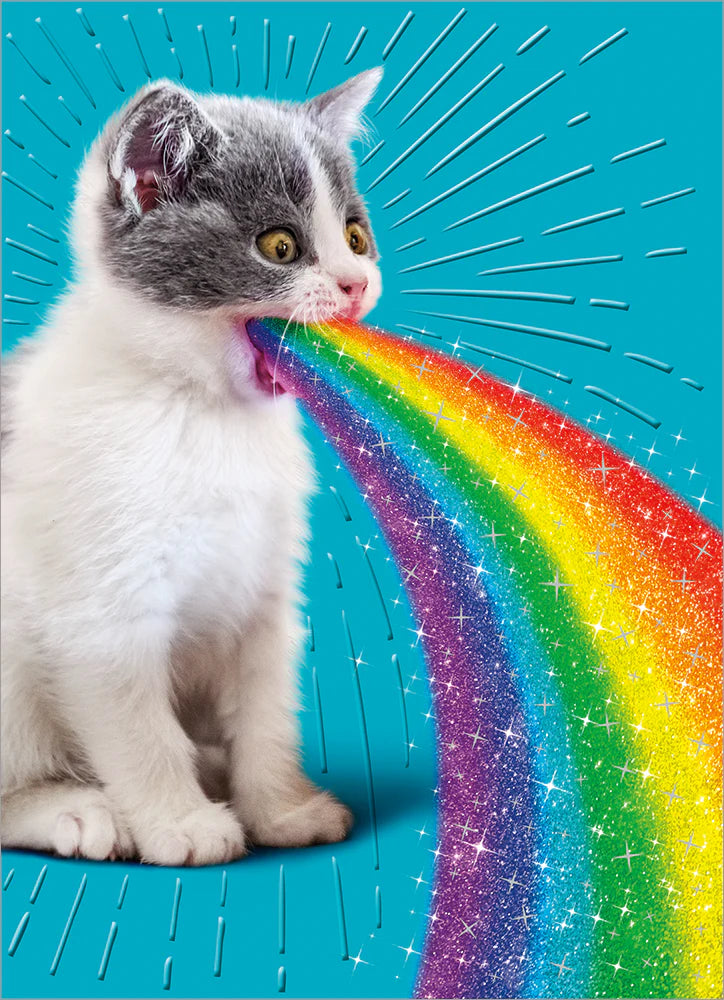 Birthday Greeting Card Cat Spits Up Rainbow