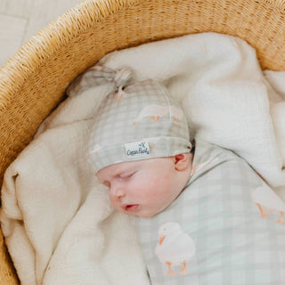 Baker Goose Print Top Knot Baby Hat
