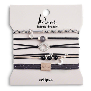 K'Lani Eclipse Black, White & Grey Hair Tie Bracelet Set