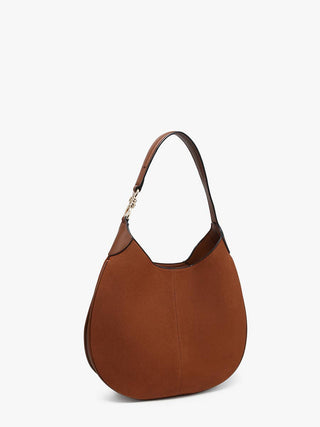 Vanessa Faux Suede Hobo Bag with Gold Strap Accent