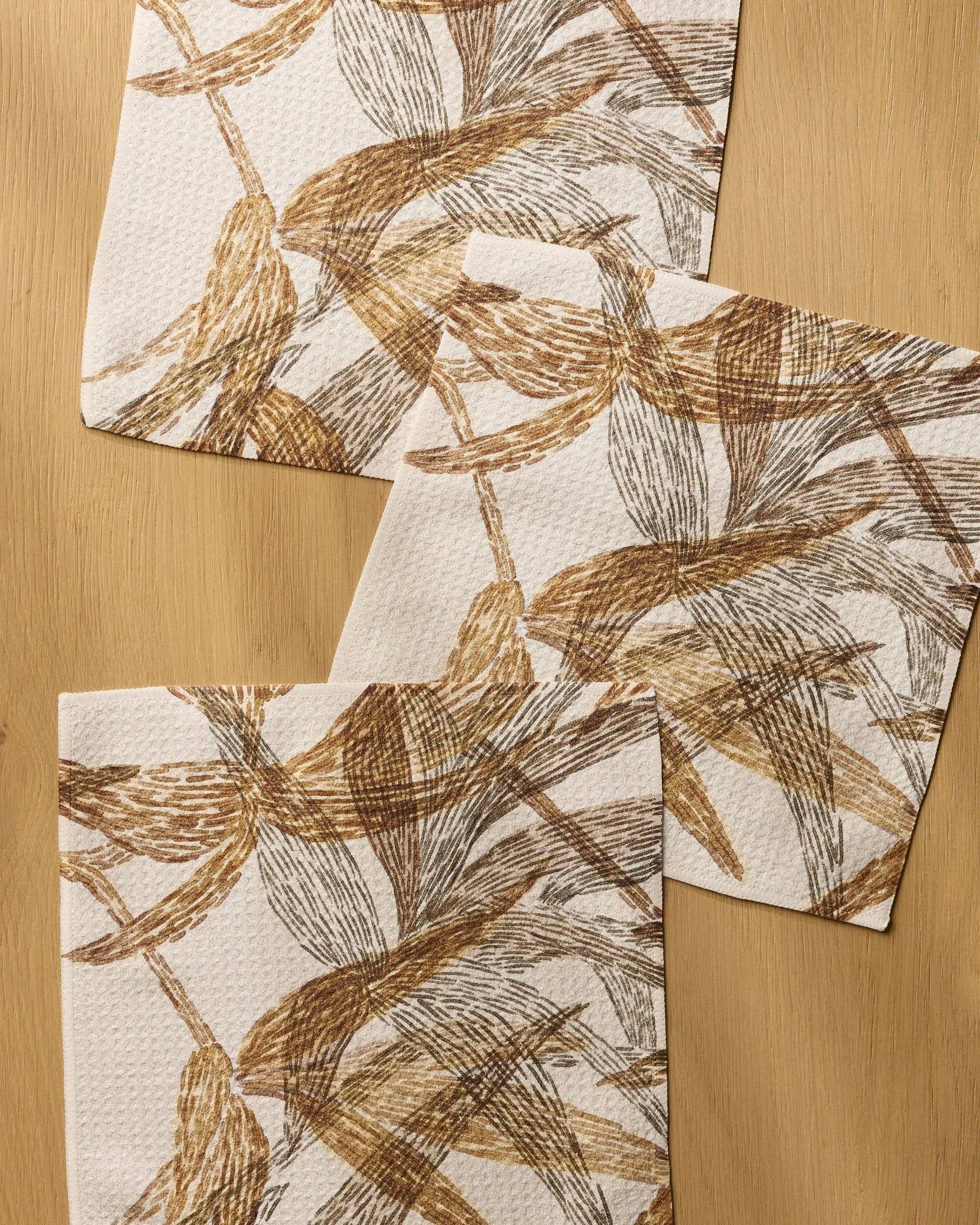 Geometry Amber Wildflower Dishcloth Set 3-Pack | Brown & Gray Brushstroke Leaves