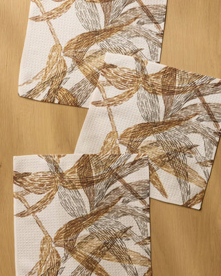 Geometry Amber Wildflower Dishcloth Set 3-Pack | Brown & Gray Brushstroke Leaves