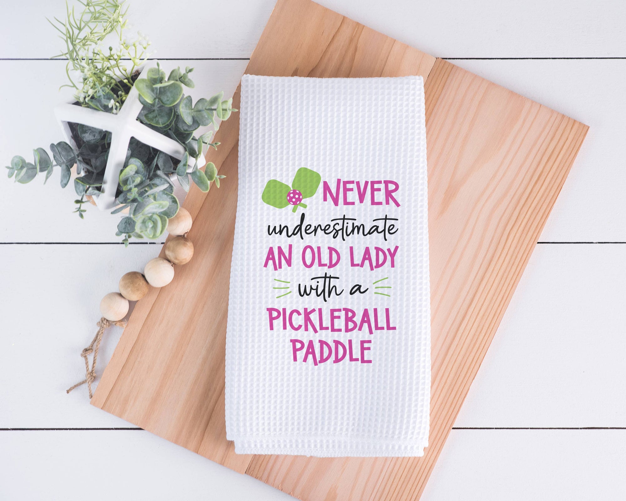 Old Lady Pickleball Kitchen Towel