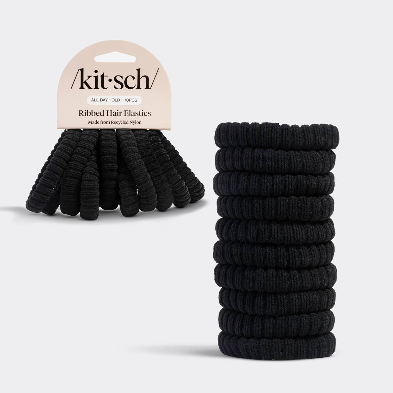 Recycled Fabric Ribbed Hair Elastics 10pc Set - Black