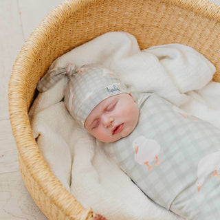 Baker Goose Print Top Knot Baby Hat