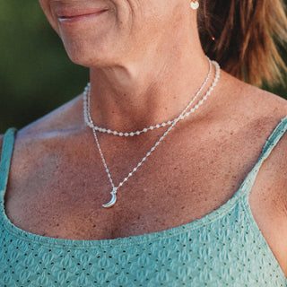 K'Lani Eclipse Silver Moon Charm & Iridescent Bead Necklace Set
