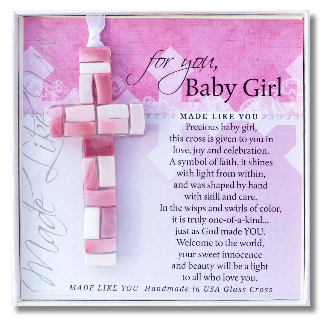 New Baby Girl Handmade Mosaic Glass Cross