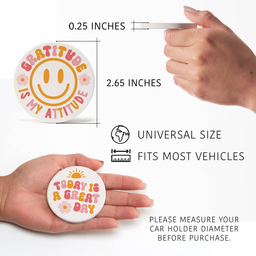 Gratitude & Great Day Set of 2 Car Coasters
