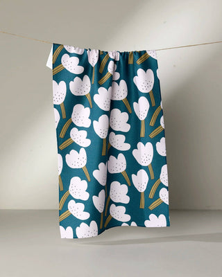 Geometry Tulips Tea Towel – Teal & White Floral Kitchen Towel