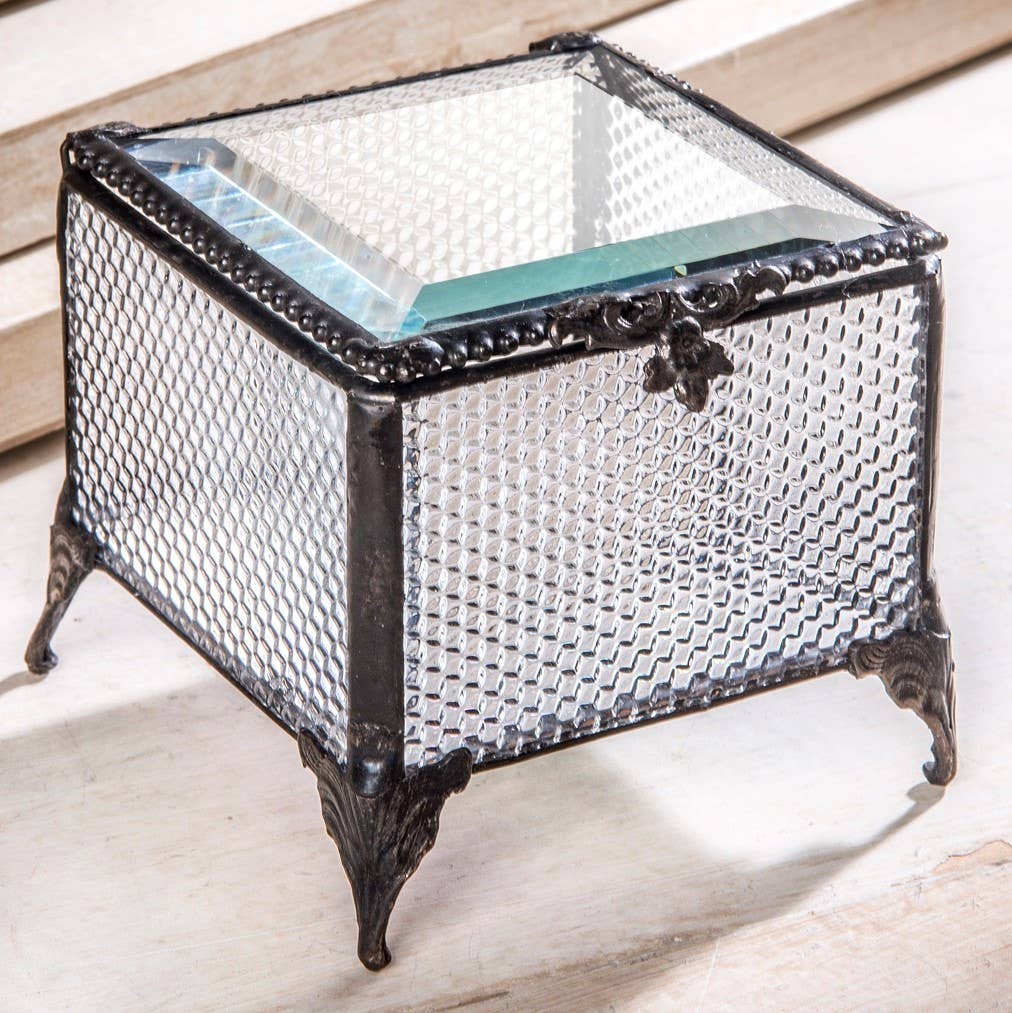 Clear Glass Jewelry Trinket Box For Vanity