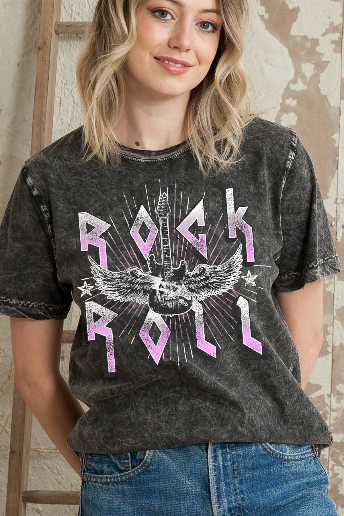 Rock & Roll Mineral Wash Graphic T-Shirt FINAL SALE