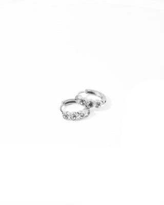 Colette Bezel-Set CZ Huggie Hoop Earrings – 9mm Silver Tone