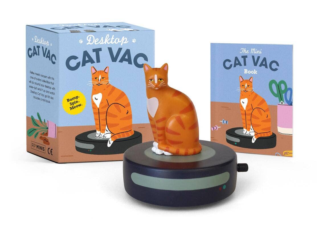 funny wind-up desktop cat vacuum toy with mini cat book gift set