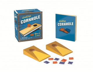 mini desktop cornhole game with boards bean bags and mini book