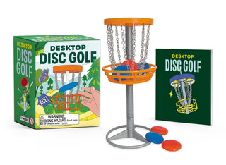 mini desktop disc golf set with basket and colorful discs