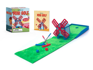 mini desktop golf set with windmill obstacle and putting green