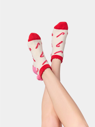 Candy Cane Home Socks with Rubber Grips