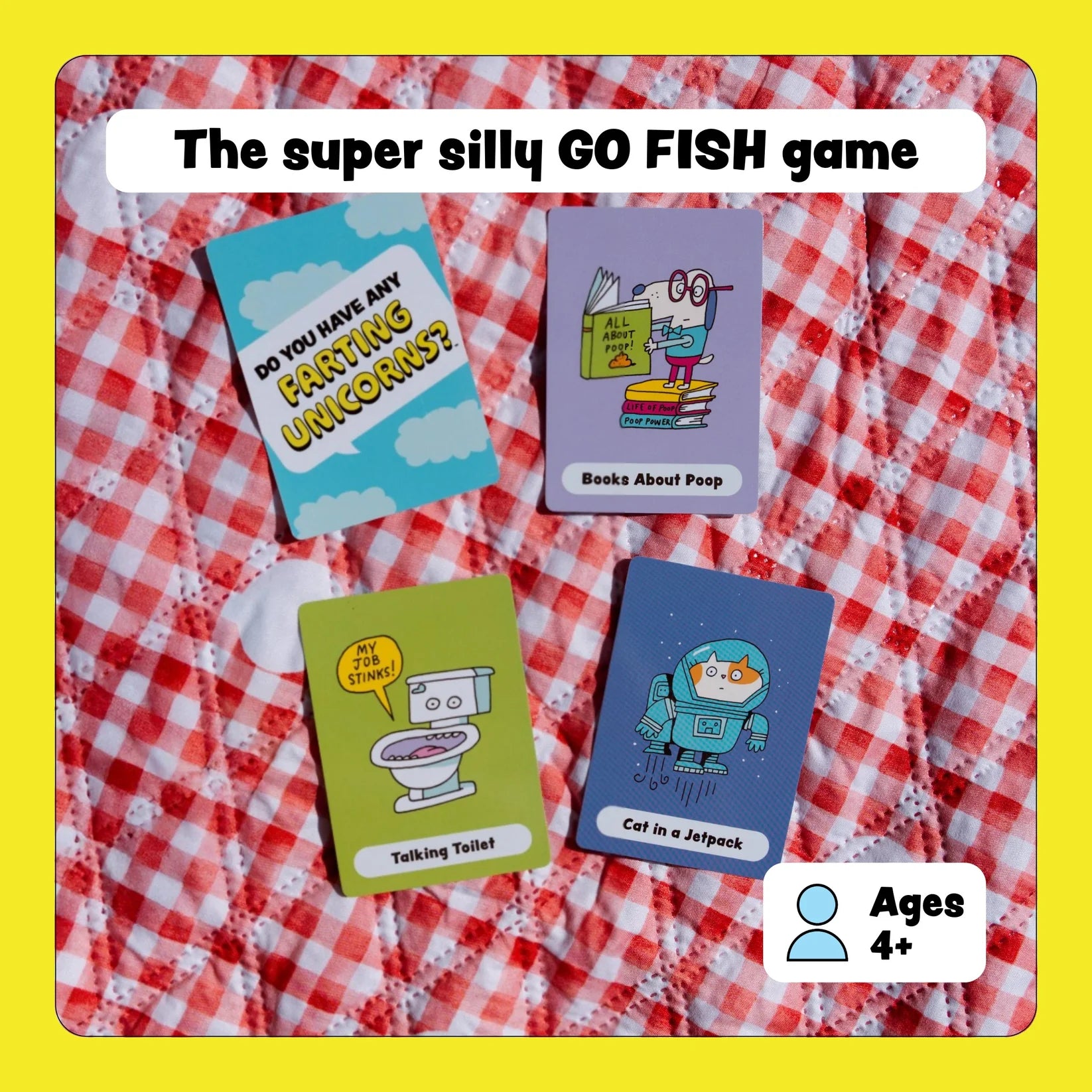 Do You Have Any Farting Unicorns? funny Go Fish card game by DSS Games for ages 4+, featuring colorful illustrations and family-friendly gameplay.