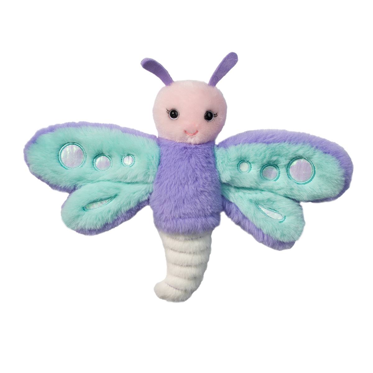 Dylan the Dragonfly plush puppet by Douglas with purple and teal wings