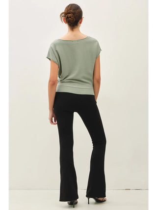 Boat Neck Cap Sleeve Fine Sweater Top