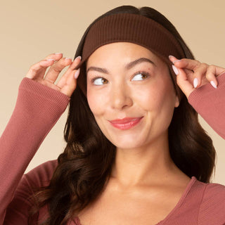 Ribbed Elastic Headband 2-Pack — Mocha & Chocolate