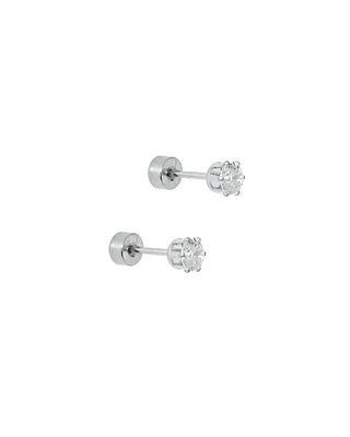 Helen Clear Stone Screwback Stud Earrings – 5mm Silver Tone