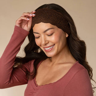 Wide Lace Elastic Headband 2-Pack — Mocha & Chocolate