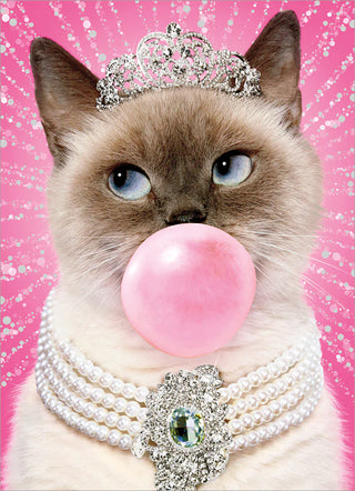 Birthday Greeting Card Fancy Bubble Gum Cat