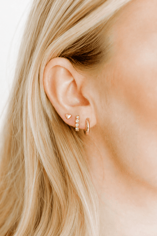 Denver Heart Stud & CZ Huggie Hoop Gold Tone Earring Set