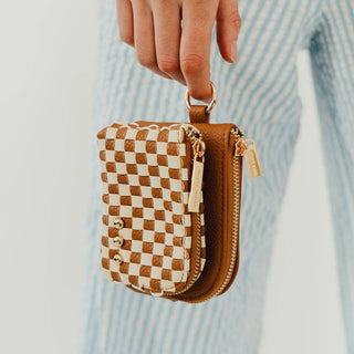 Woven Checkered Cameron Clippable Double Zip Wallet