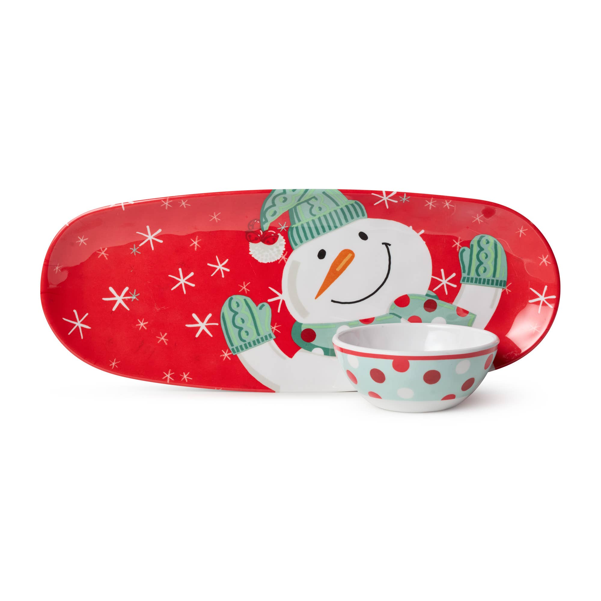 Christmas Whimsy Snowman Melamine Tray and Bowl Gift