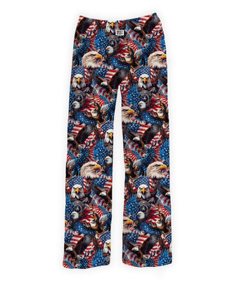 Eagle Head lounge pants by Brief Insanity with patriotic eagle and American flag print