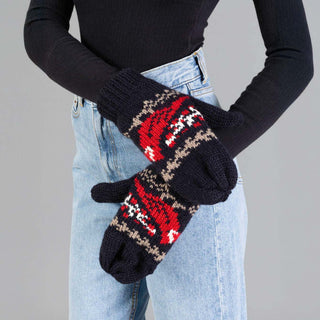 Black Cardinal Pattern Mittens