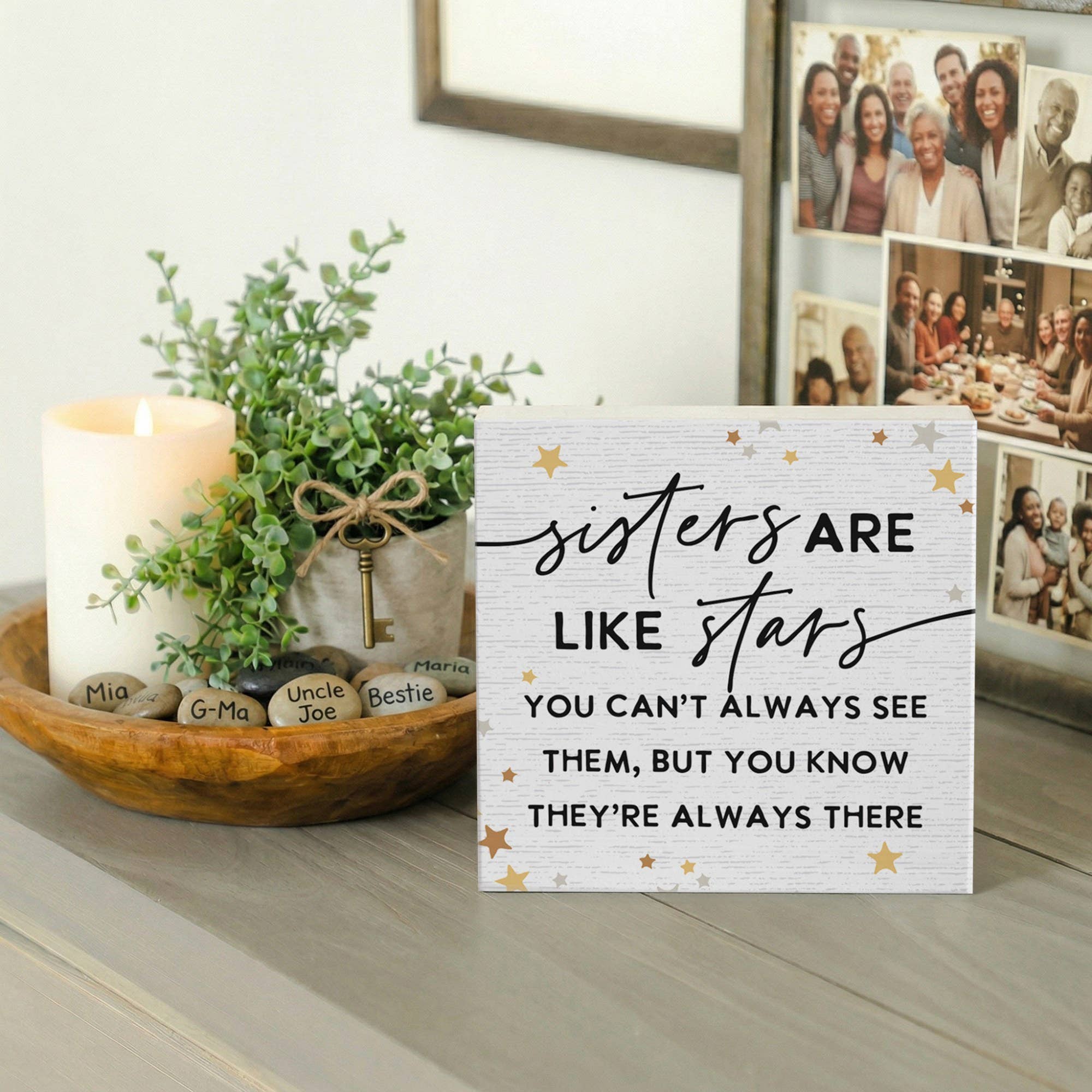 "Sisters Like Stars" Small Talk Square Sign by Sincere Surroundings