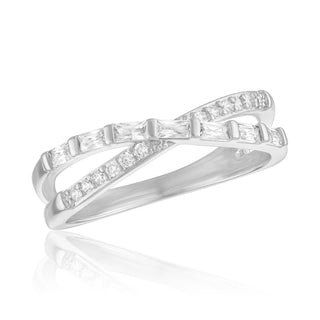 Crystal Crossover Silver Stack Ring