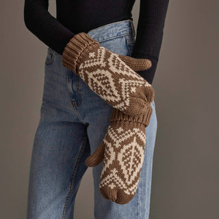 Taupe & Beige Patterned Knit Mittens