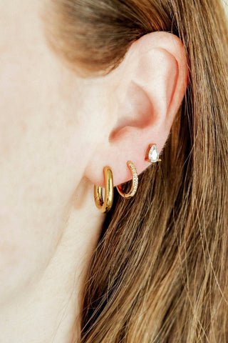 Pasadena CZ Stud & Huggie Hoop Gold Tone Earring Set