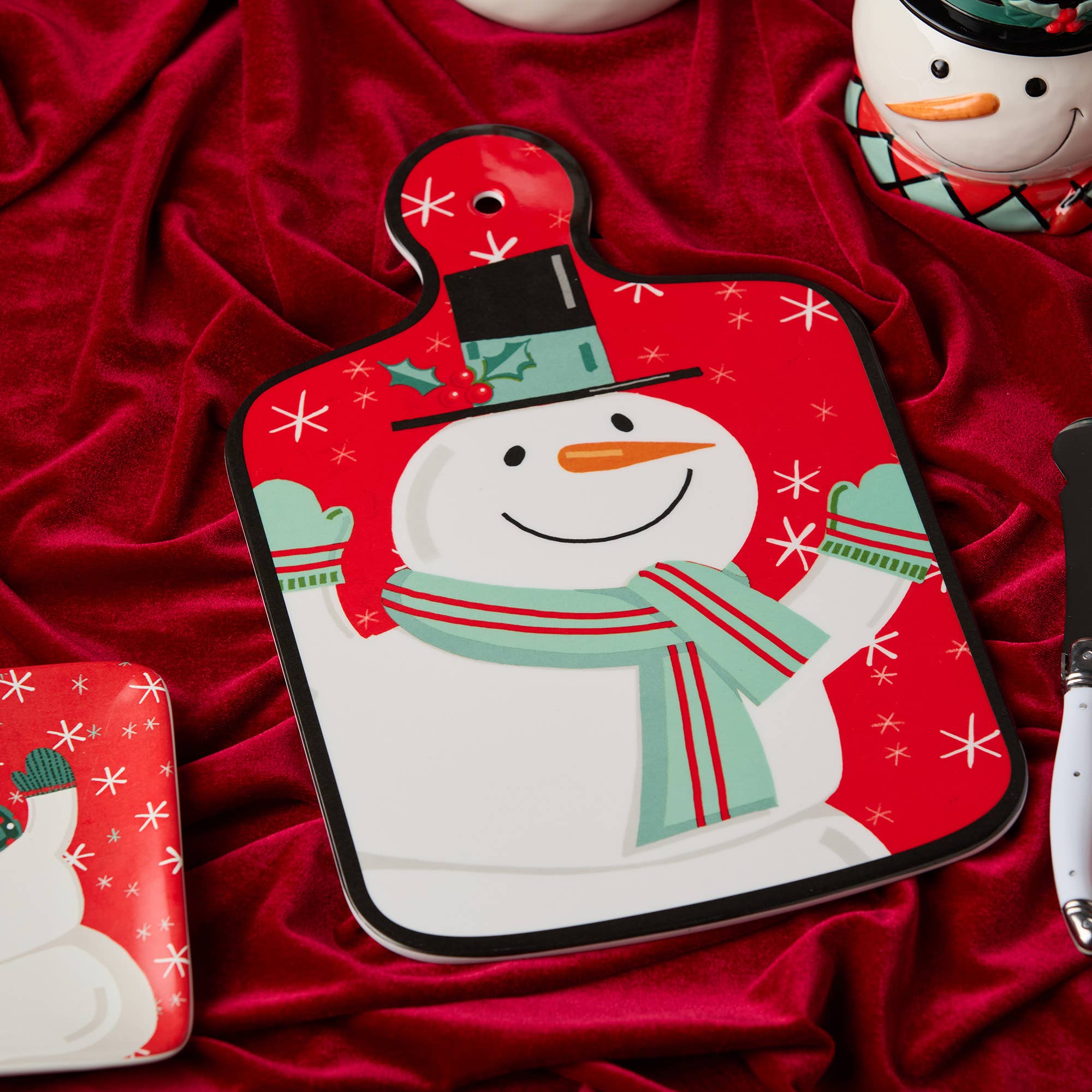 Christmas Whimsy Snowman Cheese Board and Knife Gift