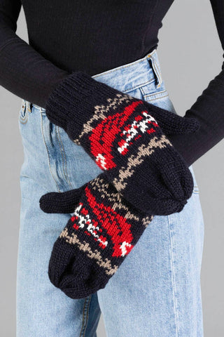 Black Cardinal Pattern Mittens