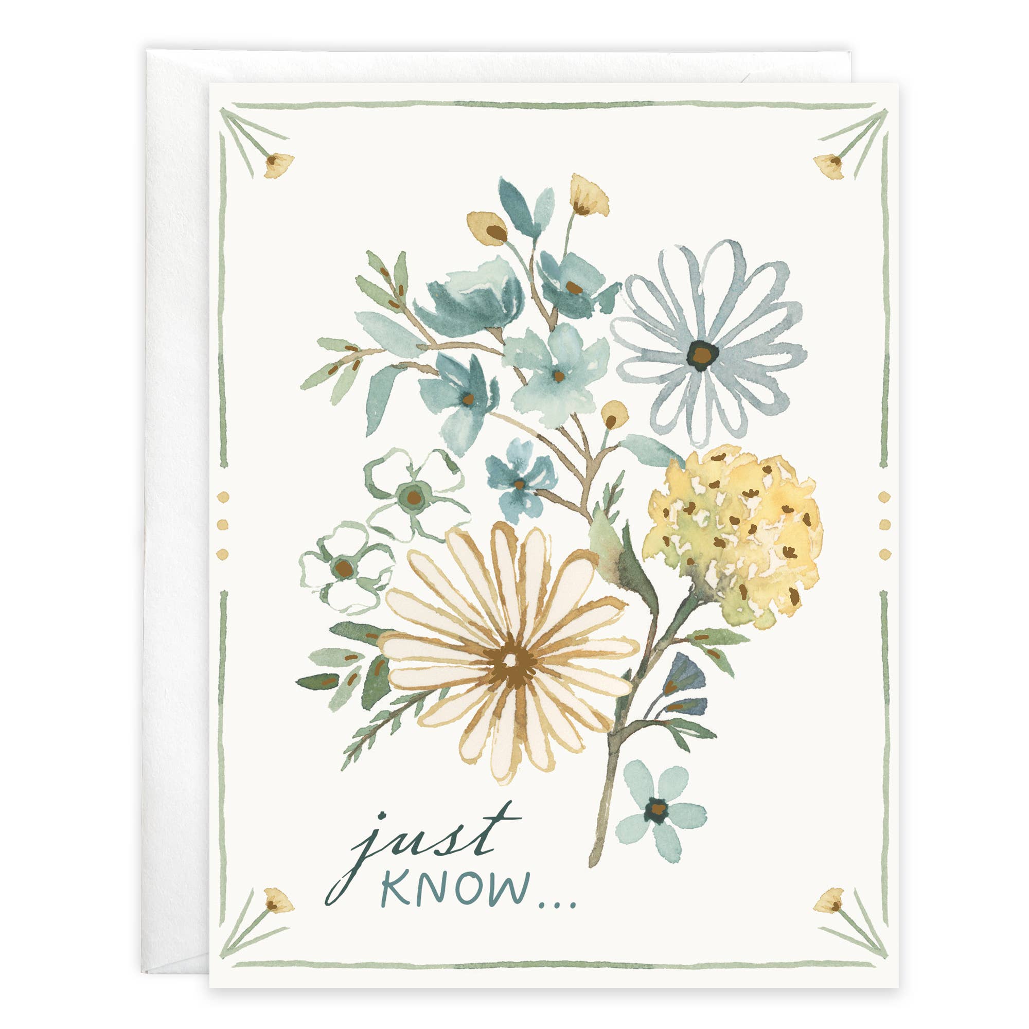 Thinking of You Greeting Card - Blue and Gold Flowers
