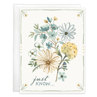 Thinking of You Greeting Card - Blue and Gold Flowers
