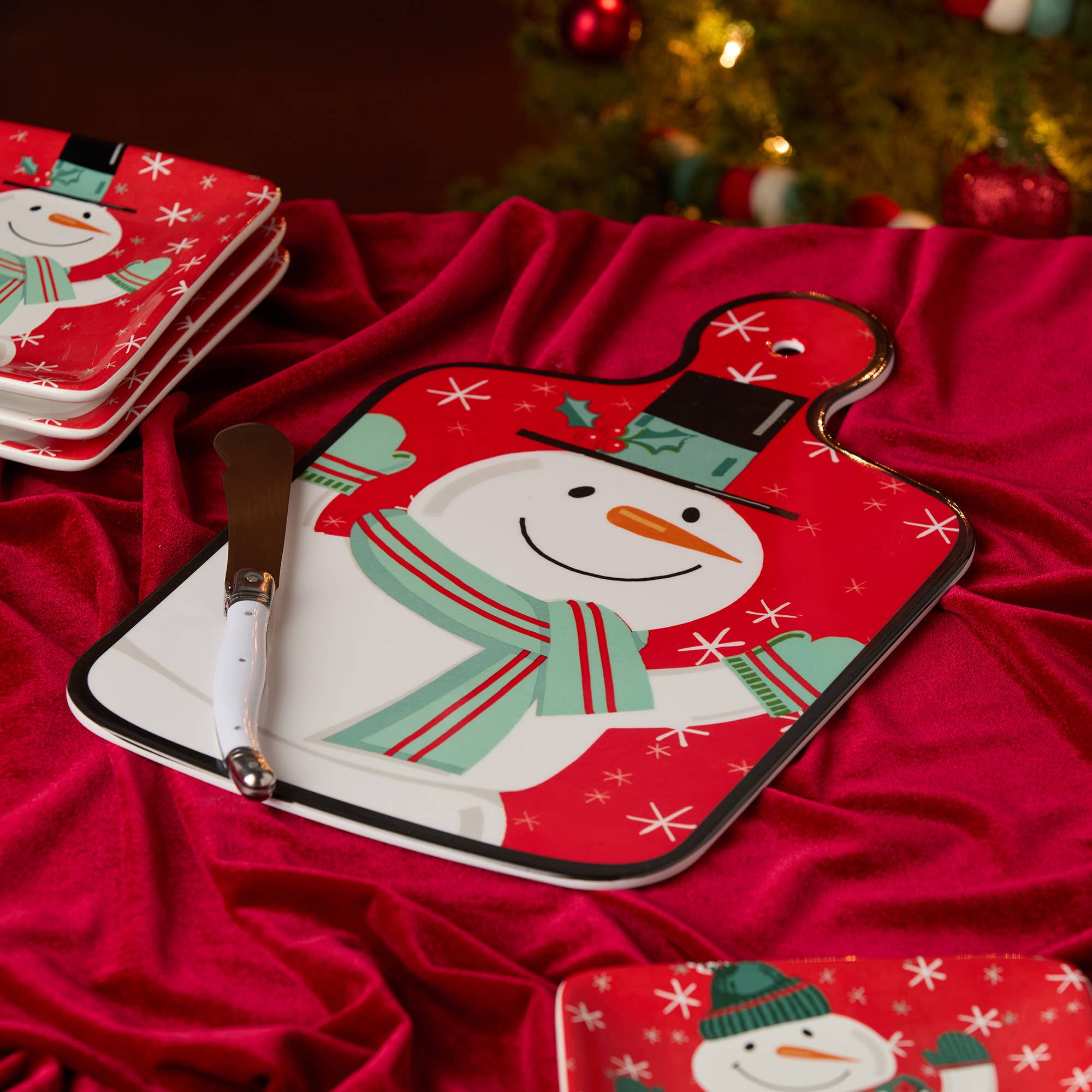 Christmas Whimsy Snowman Cheese Board and Knife Gift
