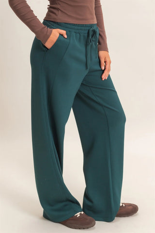 Elastic Waist Straight Leg Pants in deep green — women's elastic waist pants, side view