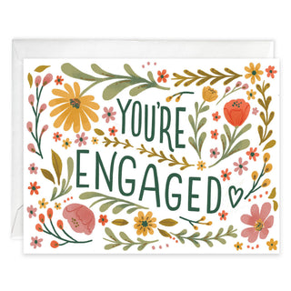 You're Engaged Congratulations Greeting Card by Gina B Designs — a gold foil embellished A2 engagement card with original artwork, includes envelope, proudly made in the USA
