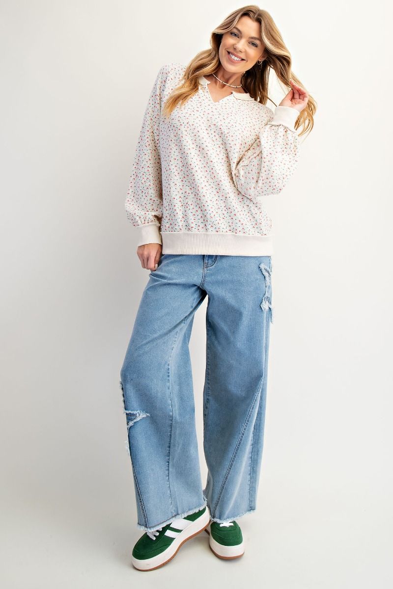 Flower Print Mineral Washed Top