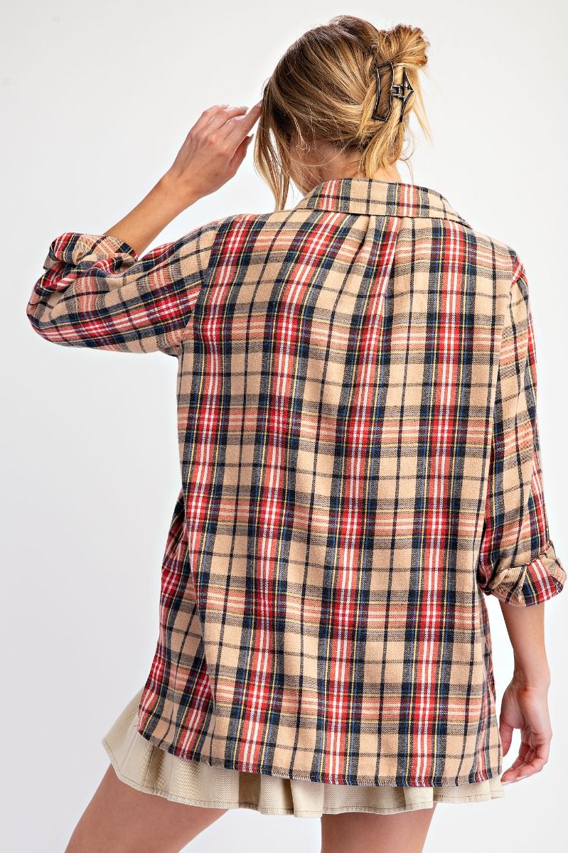 Plus Size Plaid Acid Washed Shirt